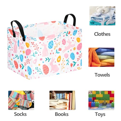 Image of Rectangle Easter Eggs Gift Basket Rabbit Toy Shelf Basket Clothes Laundry Storage Box Storage Bins, Bunny Basket, Laundry Hamper with Handles