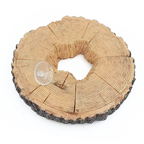 Image of AQUA KT Aquatic Turtle Tree Trunk Round Freestanding Floating Dock Island Climbing Basking Platform Large Non Slip with Suction Cup, for Pond and Amphibian Reptile Terrarium Habitat