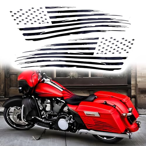 Image of Fits 1993-2013 Davidson American Flag Saddle Bag Side Decals Exterior SaddleBag Vinyl Cover Accessories Black