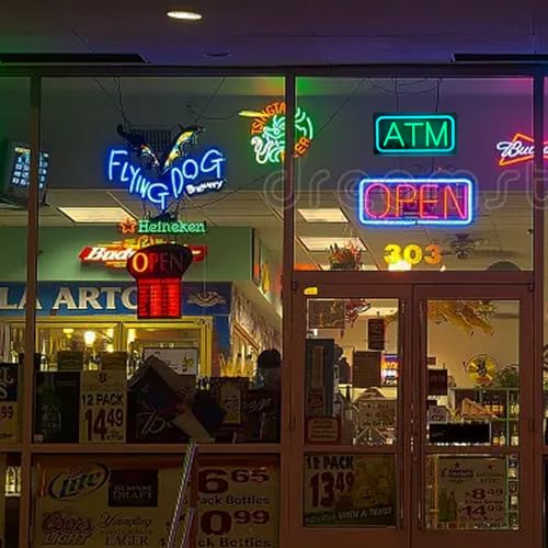 Image of ATM Neon Sign, Mini Size, 12 inchx6 inch, 12V-Powered Business Signboards for Convenience Store, Gas Station, Liquor Shop, Mini Market, High Brightness, Clear Acrylic Backboard, Wall Window Decor