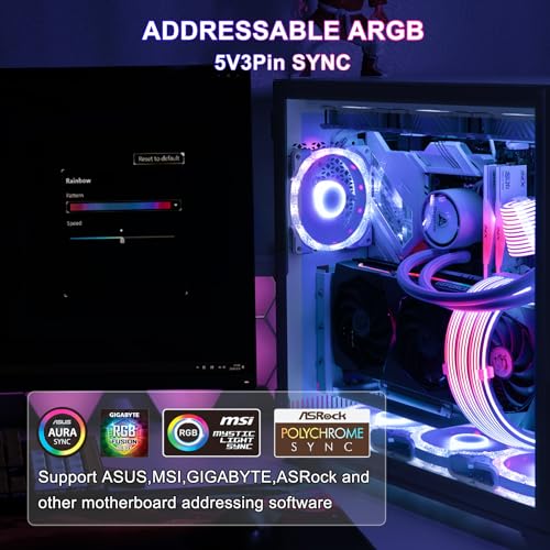 Image of Sirlyr 24 Pin RGB PSU Cables,ARGB PC Cable for Motherboard Power Supply Extension - 5V 3Pin Addressable Four Sides Lighting RGB Strips Decor Computer Case White