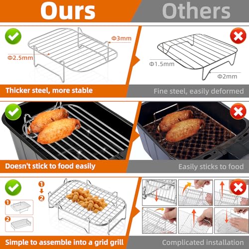HONYAO Heißluftfritteuse Zubehör Stapelbare GrillröAST für Dual Zone Airfryer 7,6L–10L - 2er Set Edelstahl Grill Einsätz