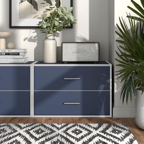Homes: Inside + Out Apexa 2-Drawer Wooden Stackable Storage Drawers, Small Food Pantry Cabinet, Cajonera De Madera, Underbed Drawer Dorm Teen Room Decor & Bedroom, Home Office, Kitchen, Steel Blue by HOMES: INSIDE + OUT - Image 2