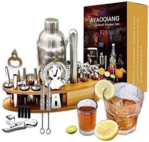 Cocktail Shaker Set with Stand, 24 Pcs 750mL Stainless Steel Cocktail Bartender Kit with Stand,Perfect Home Bartending Kit and Martini Cocktail Shaker Set for an Awesome Drink Mixing Experience