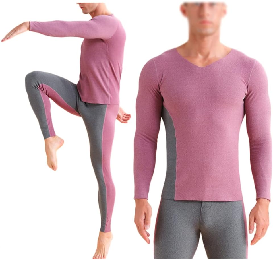 HSQSMWJ Mens Thermal Underwear Set Hot Fiber From warm non-trace Winter Base Layer Top & Bottom