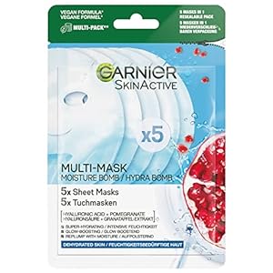 Garnier Feuchtigkeitsspendende Tuchmasken für trockene Haut, Mit Hyaluronsäure und Granatapfel, Hyaluron Gesichtsmasken…