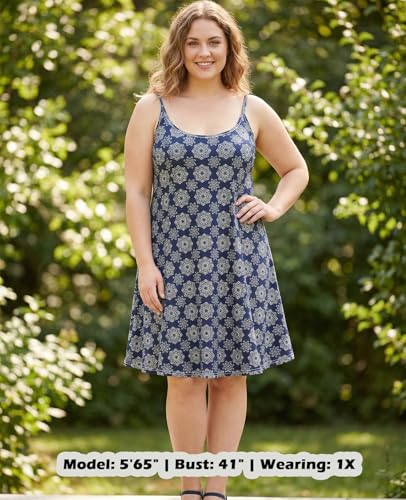 Image of 7th Element Women's Plus Size Slip Dress, Spaghetti Strap Summer Cami Sundress & Nightgown, Under Dresses & Beach Cover-up