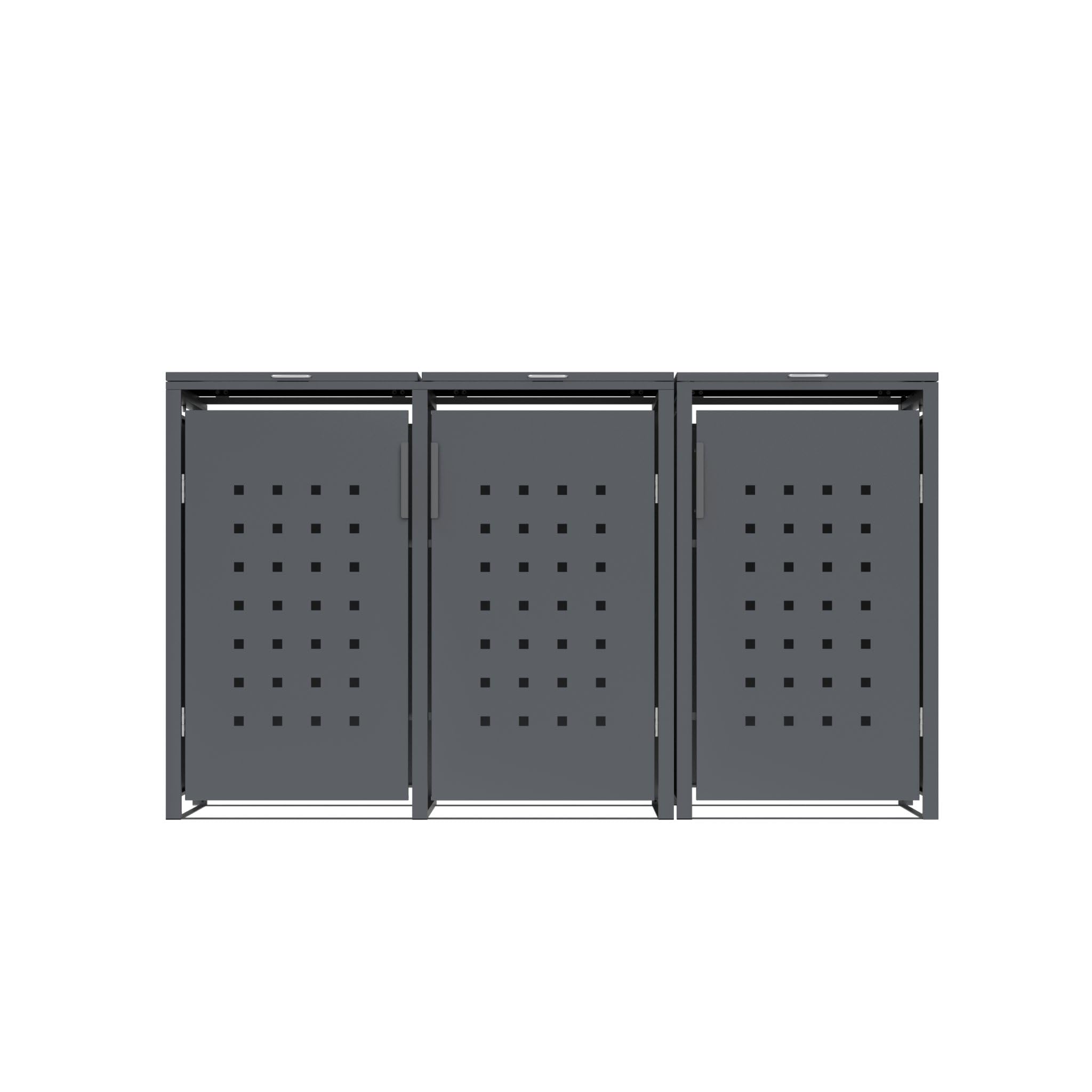 DEGAMO Mülltonnenbox 3-er Mülltonnenhaus Trier für 3X Tonnen 120 und 240 Liter, Stahl verzinkt, Farbe anthrazit