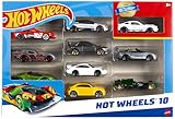 Hot Wheels Toy Cars & Trucks in 1:64 Scale (Assorted Styles, One Random Set), Set of 10, Multipack of Die-Cast Race or Police Cars, Hot Rods, Firetrucks or Vans (Styles May Vary), 54886