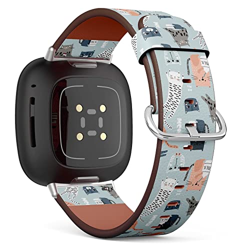 CJBROES Replacement Leather Watch Band, Compatible with Fitbit Versa 3 and Fitbit Sense of Wristband Bracelet Accessory - Different Funny Cats