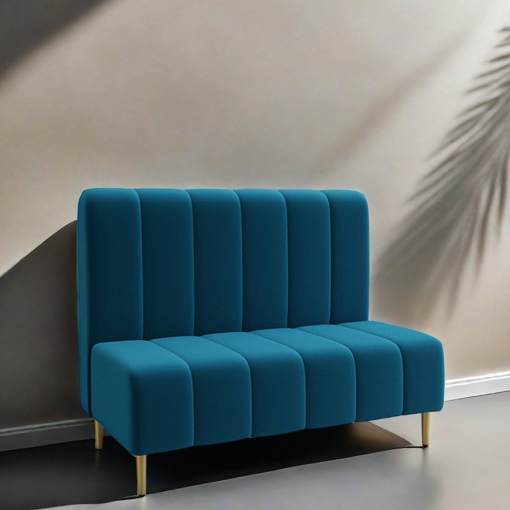 Velvet Upholstered Bench (Blue)-image-0