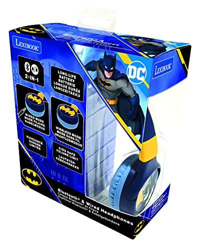 Image of Lexibook Batman 2-in-1 Bluetooth and Wired Headset with Mic and Control Button, Long-Life Rechargeable Battery HPBT010BAT
