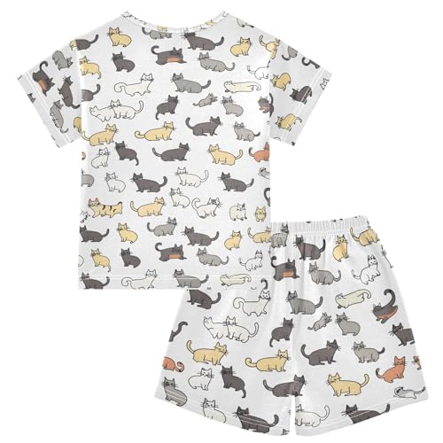 ALAZA Hipster Cat Kitten White Pajamas Short Sleeve 2 Piece Sleepwear Top and Bottom Pajama Set Unisex2