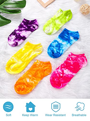 Satinior 6 Pairs Tie Dye Socks Colorful Tie Dye Low Cut Socks No Show Socks Tie-Dye Invisible Socks For Women Men Teens Kids, Yellow, Green, Rose Red, Orange, Blue And Purple, One Size #TOP2