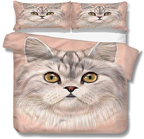 SHRAV Juego de Funda de edredón Gato doméstico Gato Persa Retrato 1 Funda de edredón y 2 Fundas de Almohada de Microfibra ultrasuave de Primera Calidad para niños niñas Mujeres y Hombres