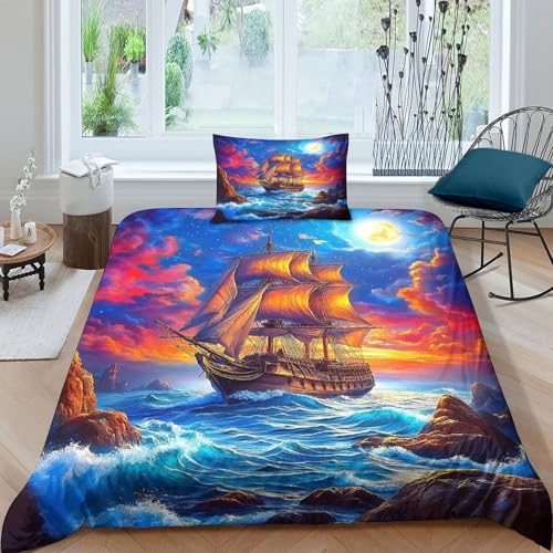 Housse de couette navire imprimée 3D microfibre lit simple ado avec fermeture éclair - 8