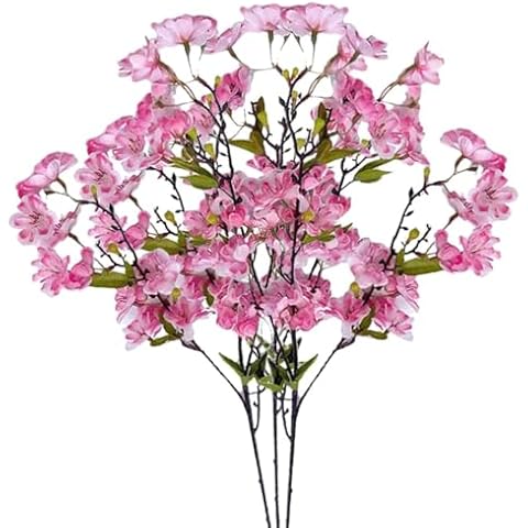 LILOCOO 3Pcs Artificial Cherry Long Stems Blossom Branches Silk Plum Blossom Branches Spring Decor Faux Peach Flowers Bulk for Table Vase Home Wedding Party Decoration Pink… Cover
