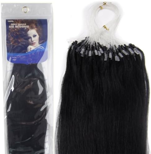18'' Remy Loops Micro Rings Beads Tipped Human Hair Extensions 17colors for Your Best Selection (#01-jet black)