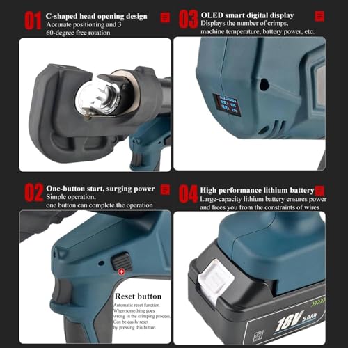 Pince à sertir hydraulique 5Ah avec tête rotative à 360° et écran OLED - 7