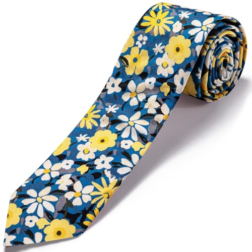 Image of Barry.Wang 100% Cotton Floral Ties for Men 63 inch Extra Long Necktie Clip