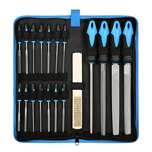 Famistar 18Pcs File Set,Alloy Steel File Set with Carry Case, Precision Flat/Triangle/Half-round/Round Large