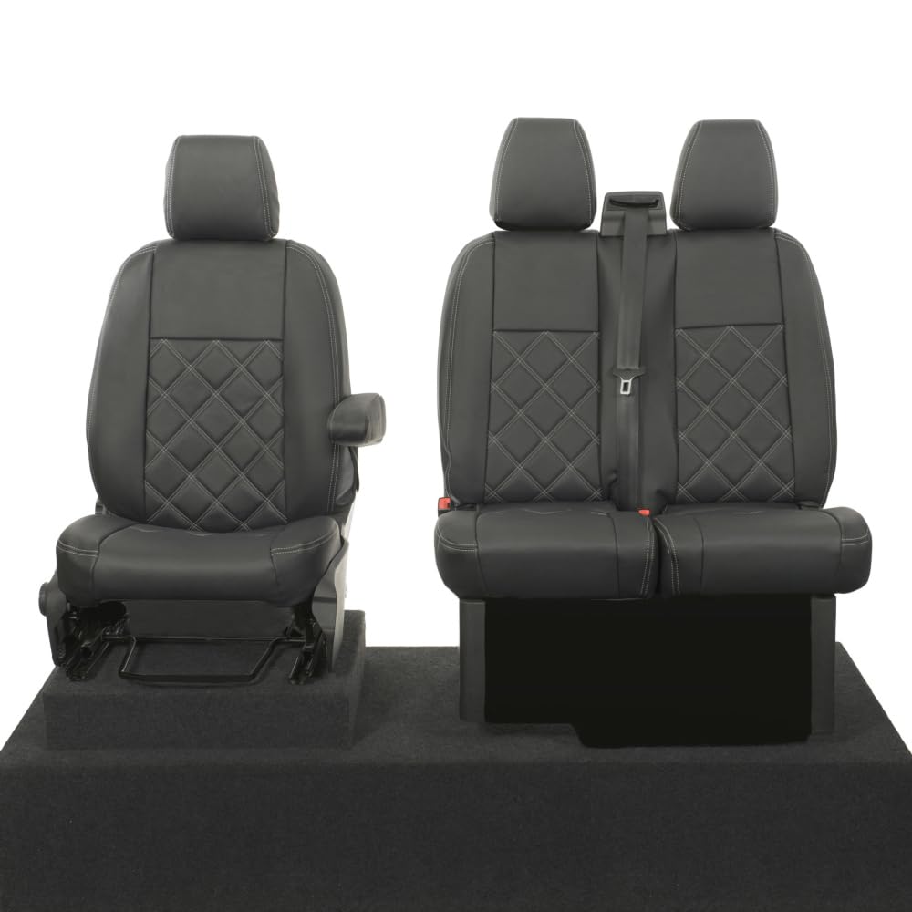 UK Custom Covers To Fit Ford Transit Custom RS (2013-2023) Tailored Leatherette Front Seat Covers Black SC889BAD8
