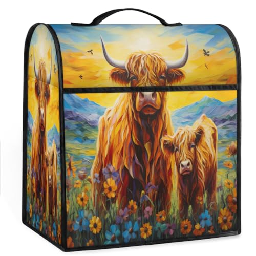 Coffee Maker Cover Watercolor Highland Cow Kitchen Appliance Covers Small Appliance Covers Blender Cover Juicer Cover Dust Covers for Kitchen Appliances with Top Handle and Pockets,Washable,C596