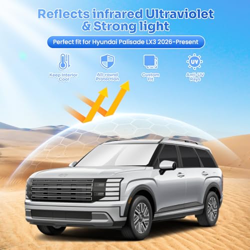 Image of Canvcle Window Shades for 2026 Hyundai Palisade LX3 Accessories Windshield Sun Shade Side Rear Window Covers Sunshade Sun Visor Shield Privacy Protection for Camping Keep Vehicle Cool Black 8PCS