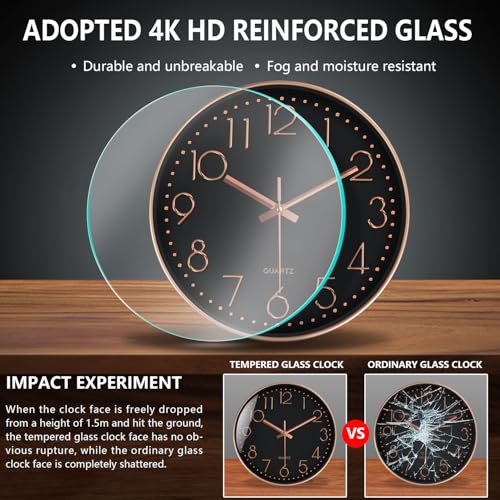 Image of Wall Clock, Silent Wall Clocks Battery Operated 10 Inch- Modern Non Ticking Analog Clock with Large Numerals Tempered Glass Clocks for Bedroom, Living Room, Kitchen, Office Decor, Black