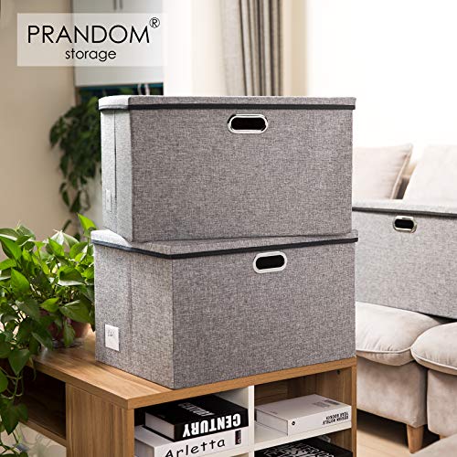 Image of PRANDOM Extra Large Collapsible Storage Bins with Lids [5-Pack] Linen Fabric Foldable Storage Baskets Boxes Organizer Containers Cube with Cover for Bedroom Closet Office Nursery (22.8x15.75x13.8)