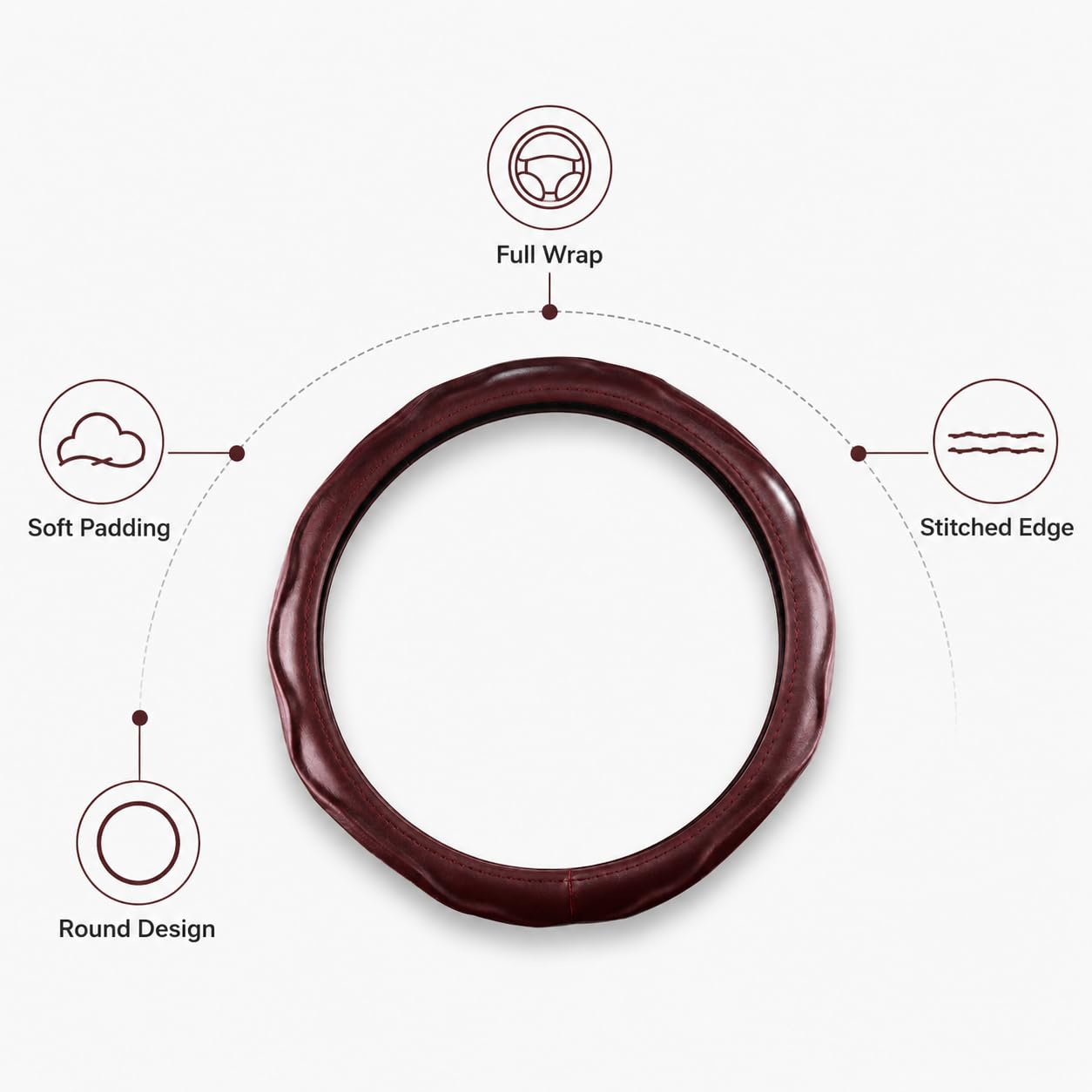 Funda Volante Coche de Piel de Oveja para Peugeot 108/108 Top!/208 II/208 I/208 GT/e-208 P21 A9 CC CA 5-door/3-door, Antideslizante Transpirable 37-38cm,Wine Red
