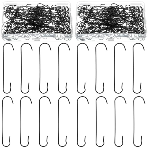 Mixweer 120pcs Christmas Ornament Hooks 0.51 x 2.36'' C Shape Ornament Hooks with Storage Box Christmas Tree Hooks for Decorations Metal Wire Hanging for Party Decor (Black)
