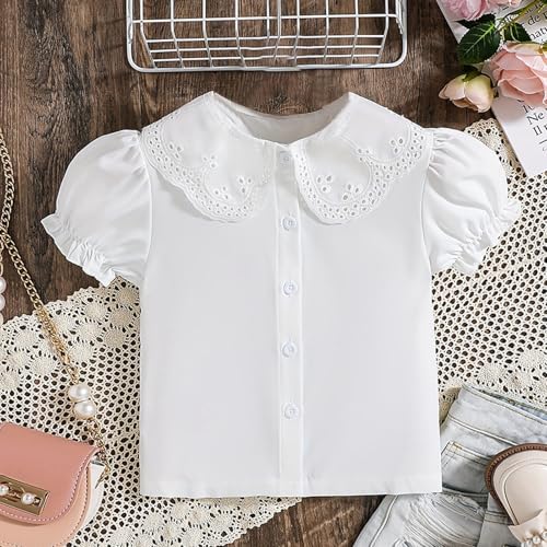 Girls T Shirts with Puffle Sleeve Casual Cute Blouse Summer Crewneck Button T Shirt Tops Aged 3-8 Years2