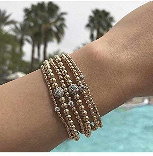 Zoe Lev Jewelry, Gold Bead Bracelet 3mm with Single Diamond Bead