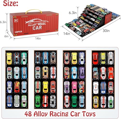 Image of 48 Pcs Pull Back Mini Car Toy Set with Container Storage & Foldable Road Map Play Mat | Friction Powered Vehicles for Kids Boys Girls (48Psc Car Set)