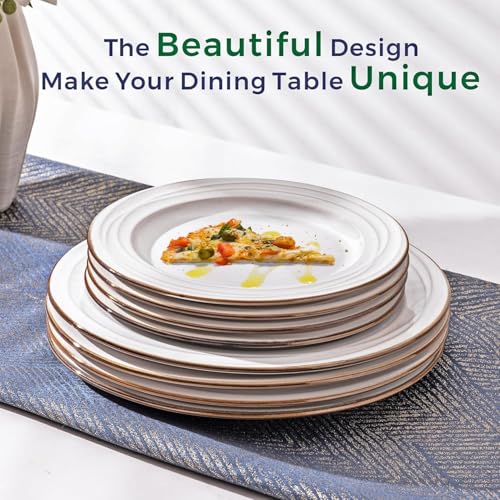 Image of GBHOME Ceramic Dinnerware Sets, 24 pcs Embossed Elegant Stoneware Plates and Bowls Sets, Housewarming Wedding Gift | Dishwasher & Microwave Safe | Dishes Set Service for 8