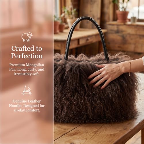 Image of Women Luxury Real Curly Mongolian Lamb Fur Purse