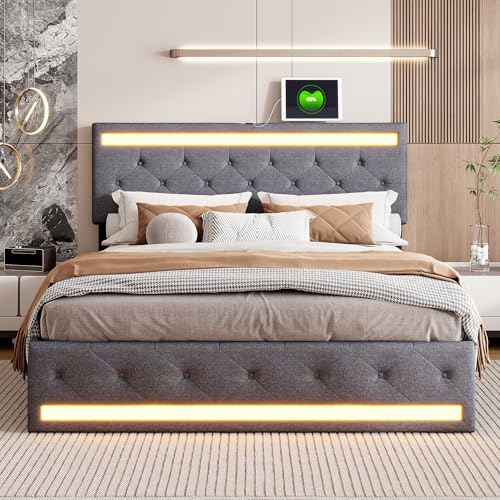 BRYXR Doppelbett 180x200 cm mit LED-Beleuchtung, 4 rollenden Schubladen & USB-Ladeanschlüssen,Elegantes Polsterbett mit praktischem Stauraum, ohne Matratze (Grau) BRYXR Doppelbett 180x200 cm mit LED-Beleuchtung, 4 rollenden Schubladen & USB-Ladeanschlüssen,Elegantes Polsterbett mit praktischem Stauraum, ohne Matratze (Grau)
