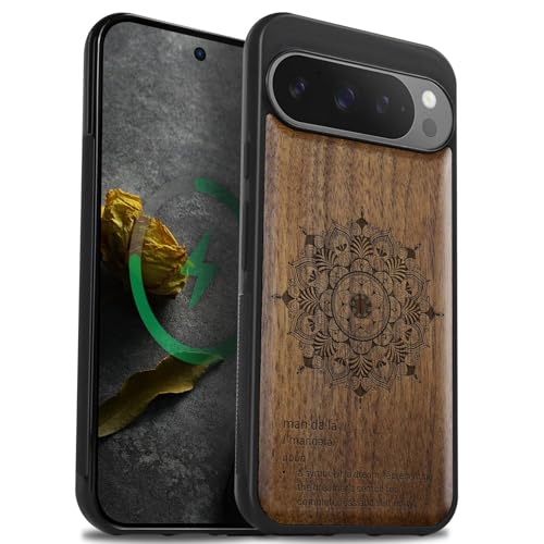 Coque bois Pixel 9 Pro XL avec Mandala fleur au quotidien