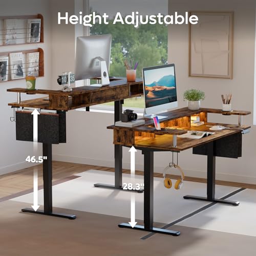 Bestier LED Electric Standing Desk Adjustable Height, 58x26 Inch Large Sit Stand Desk with Monitor Stand, Ergonomic Rising Desk for Home Office Workstation, Headphone Hook Storage Bag Brown - Image 5