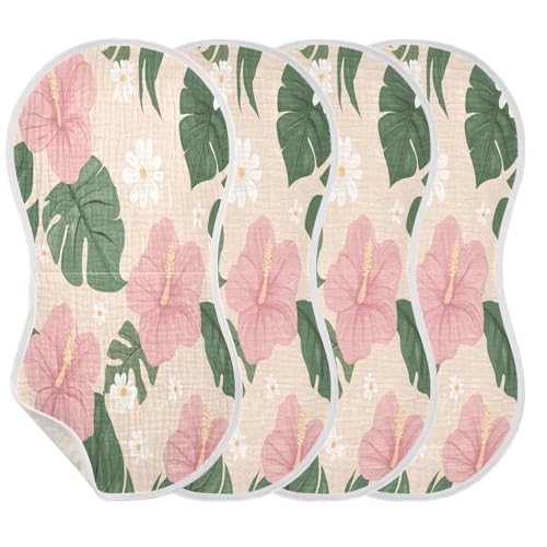 Tropical Flowers Burp Cloths Cotton Baby Washcloths,Large 22x11in Burping Cloth Absorbent and Soft for Newborn Baby Boys and Girls,2 Pack3