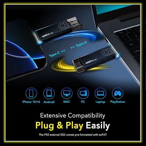 SSD externo 500 GB USB C Addlink P50 disco sólido portátil para PS5 y Mac 4