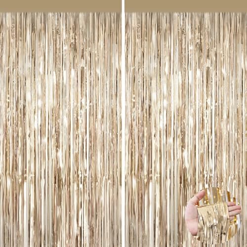 Amazon.com: 2Pack Champagne Gold Foil Fringe Backdrop Curtains, Tinsel ...