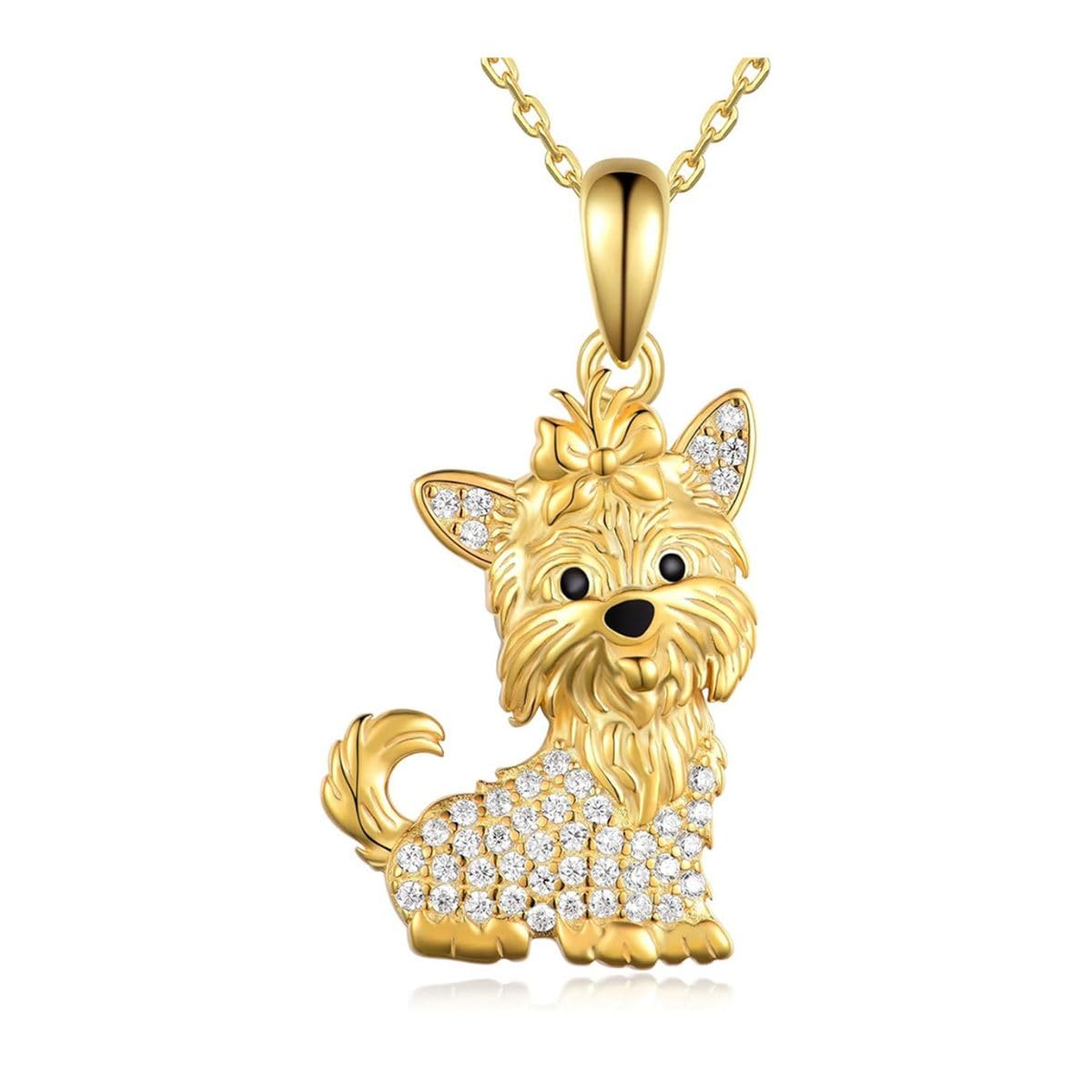 OSCCI Cute Crystal Yorkshire Dog Pendant Necklace Cartoon Animal Dog Necklace Jewelry for Pets Lover, Metal, No Gemstone