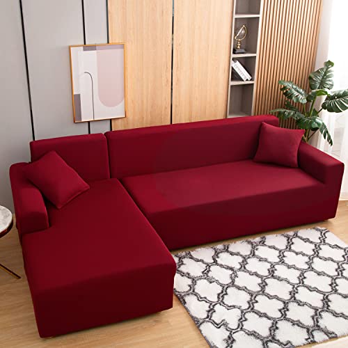 Elehealthy Sectional Sofa Covers 2 Pcs Stretch Couch Slipcover For L Shape Couch Chaise Sofa Furniture Protector Cover For Kids Dogs Pets With 2 Pcs Pillow Covers (Red) #TOP1