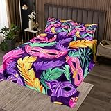 Castle Fairy Mardi Gras Quilt Set for Kids Boys Girls,Carnival Masquerade Bedspread,New Orleans Bed Cover Purple Pink Bedding Set Decorative Quilted Coverlet,Queen Size