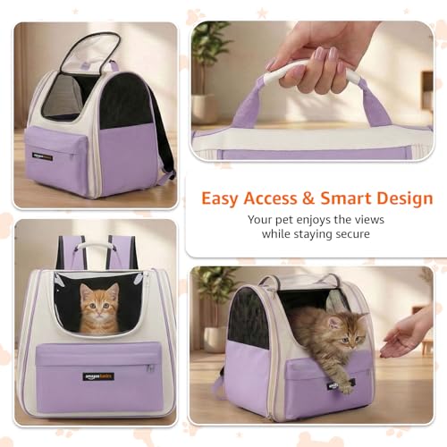 Image of Amazon Basics Cat Carrier Bag | Lightweight Soft-Sided Pet Travel Carrier with Transparent Window | Ventilated | Portable Hand & Shoulder Carry Bag for Cats & Small Pets | Purple | 36Lx21.5Wx32.5H cm