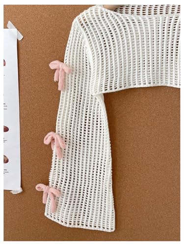 Floerns Girl's Cute Bow Long Sleeve Hollow Out Sweater Boat Neck Cover Up Cropped Top4