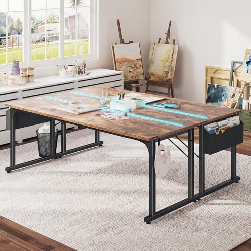 Image of DurayLoly 63 inch Home Office Desk with LED Lights,Computer Desk for 2 Monitors or 2 laptops,Spacious Under-Desktop for Study Writing Work Gaming Desk,Sturdy Metal Frame,Bedroom,Rustic Brown