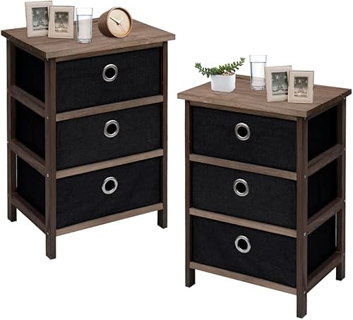 ECOMEX Juego de 2 mesitas de noche cómoda de almacenamiento para mesita de noche pequeña con 3 cajones organizador de mesa de noche mueble para